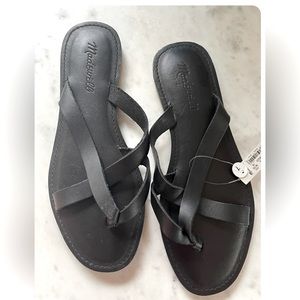 NWT MADEWELL Sandals Sz 8 Black Leather Boardwalk Risa Strappy Flip Flop $59